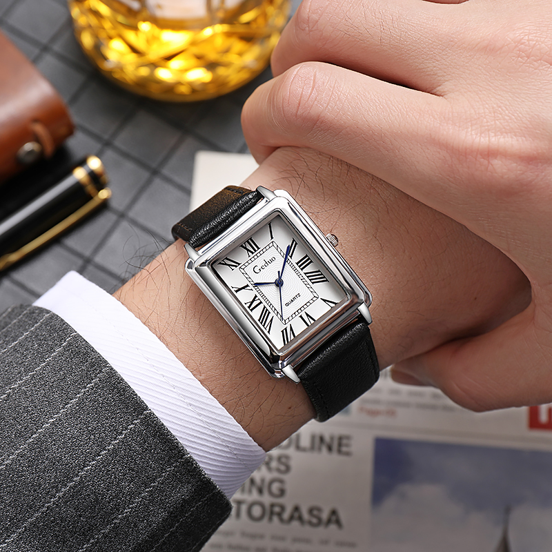 Leather Watch Band Men - New Fashion Luxury Designer Rectangle Dial