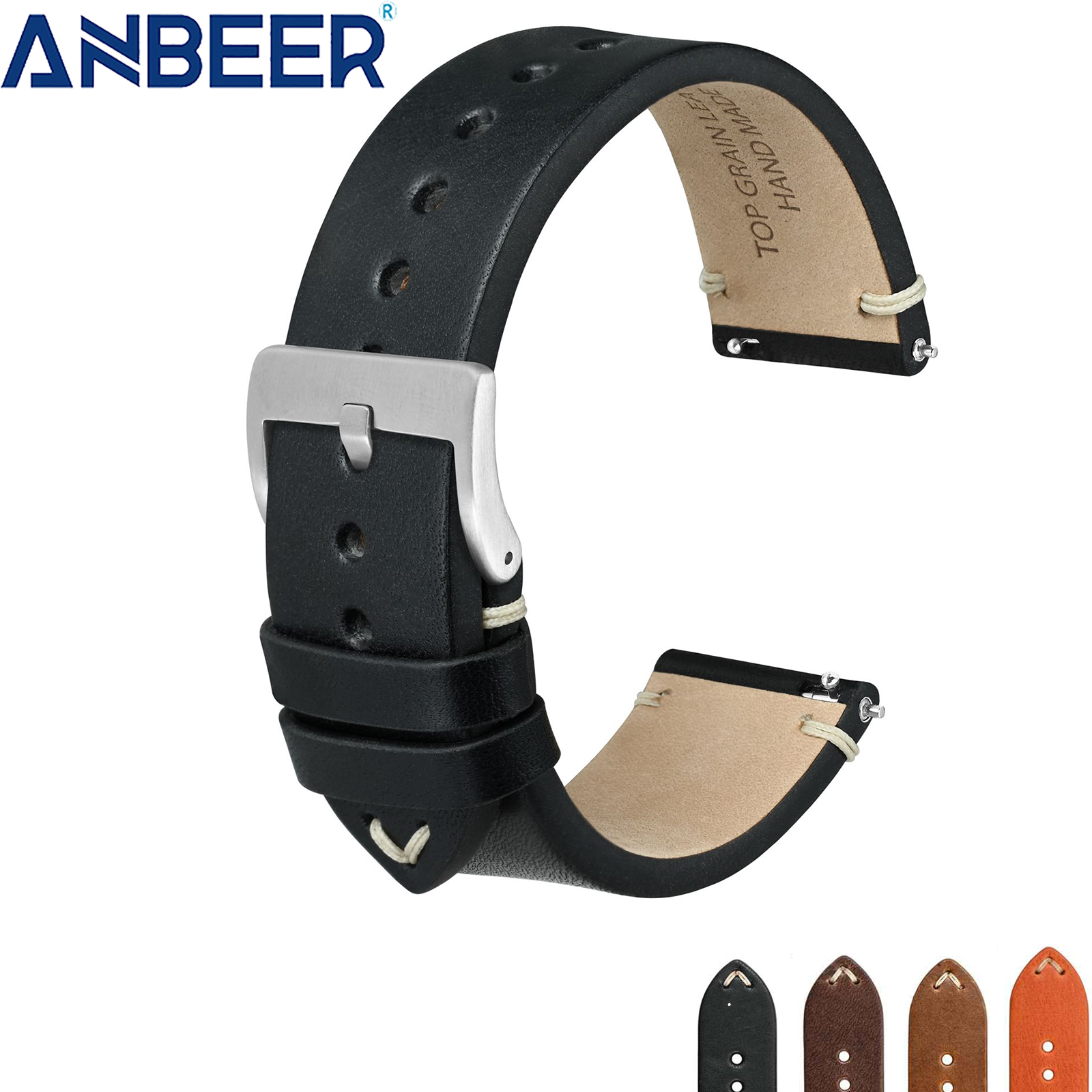 Leather Watch Band Men - ANBEER Military Leather Watch Strap,18mm 20mm