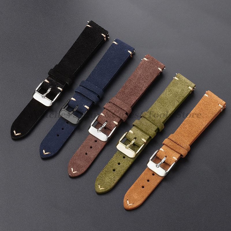 Leather Strap Quick Release - Vintage Genuine Suede Leather Watchband 14mm