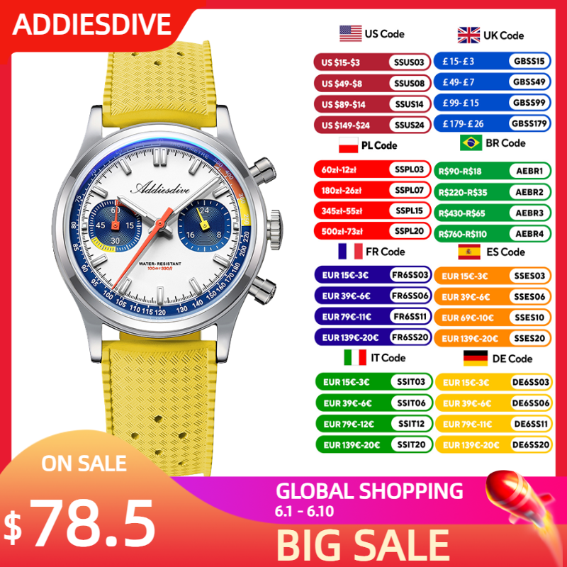 ADDIESDIVE Fashion Men's Quart - Rubber Strap Diver のレビューと価格