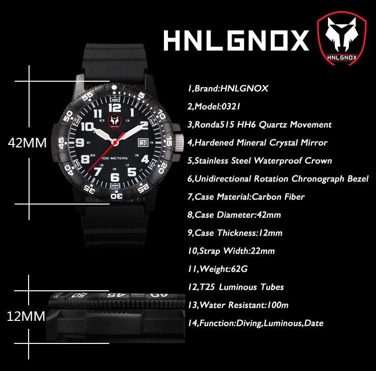 Hnlgnox Mens Pilot Watches Spo - Rubber Strap Diver のレビューと価格