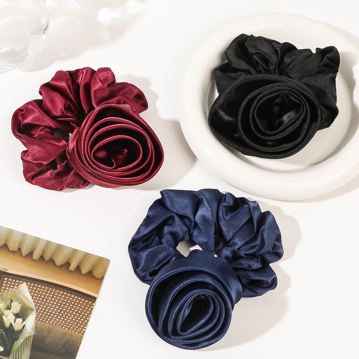Korean Women Rose Elastic Hair - Silicone Band Women のレビューと価格
